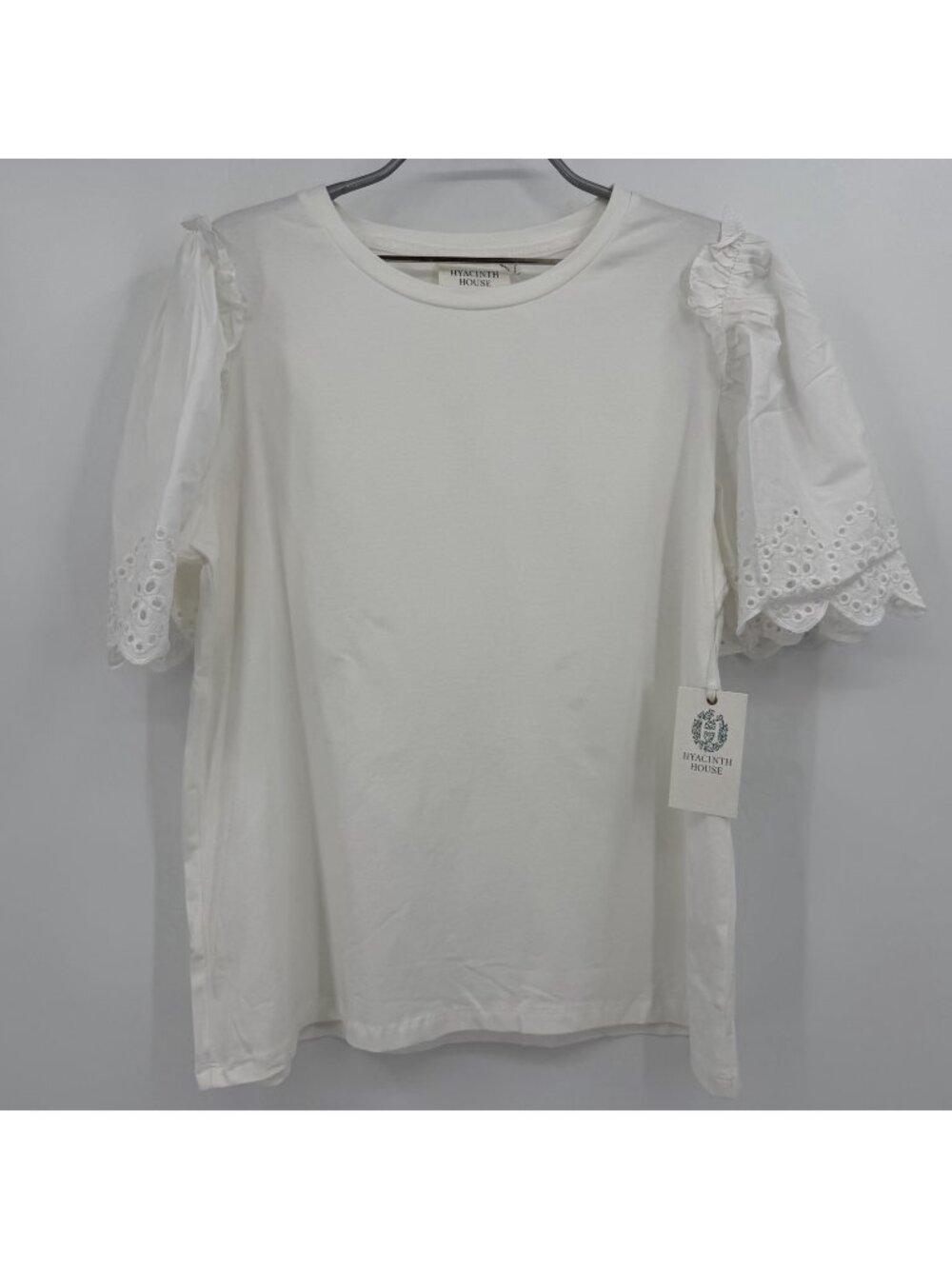 Hyacinth House by Tuckernuck Short Sleeve White Eyelet Mollie Blouse size M NWT